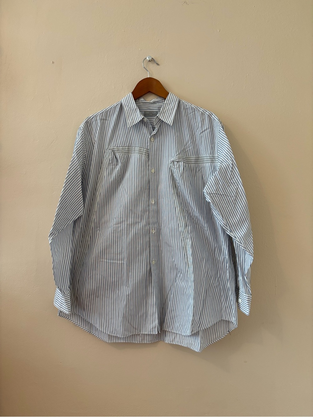 Comme des Garcons Blue and White Striped Button-Down Shirt 3D pockets